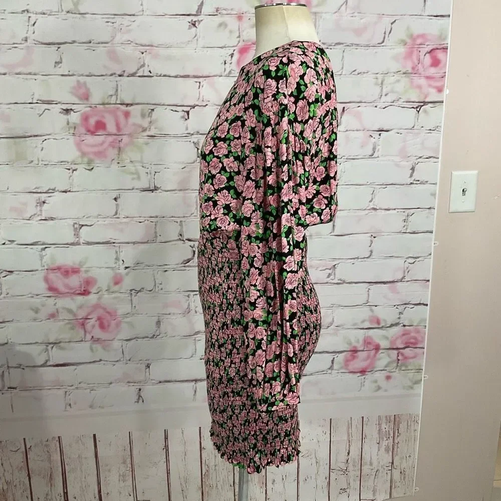 Zara Pink and Black Floral Long Sleeve Dress